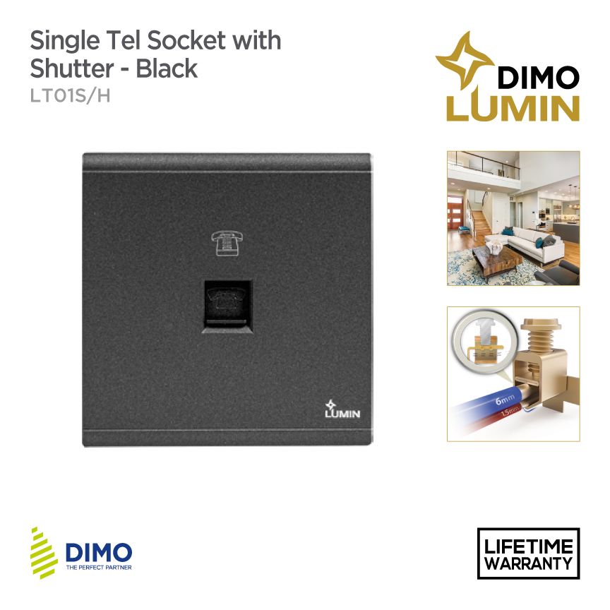 Single-Tel-Socket-with_Shutter—Black_LT01S-H