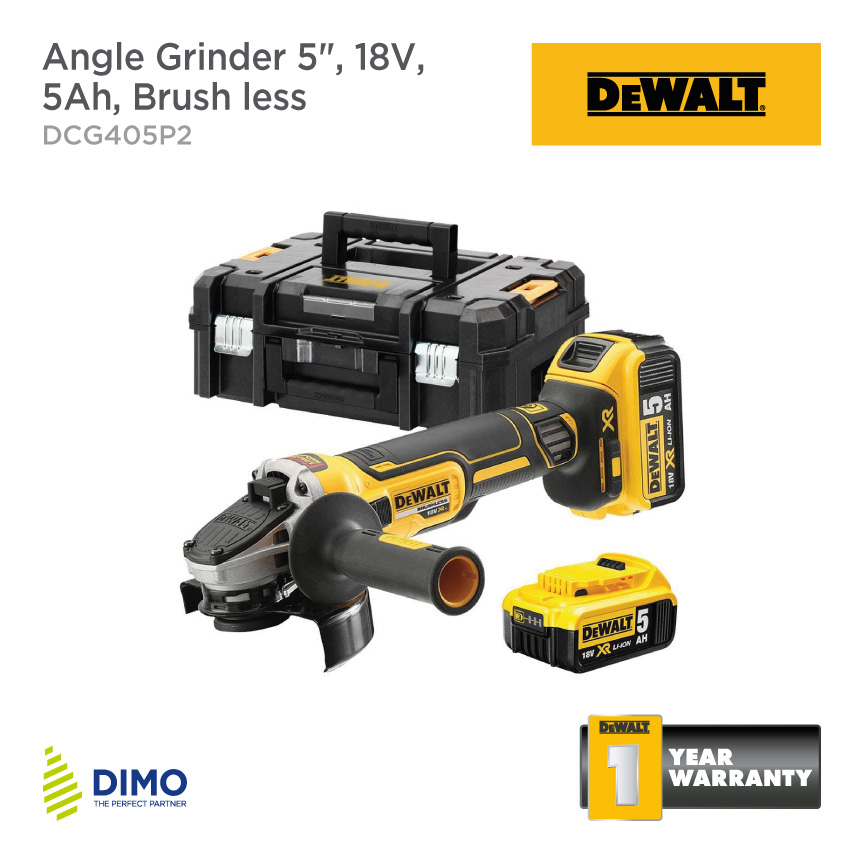 Dewalt Angle Grinder 5" , 18V, 5Ah, Brush less